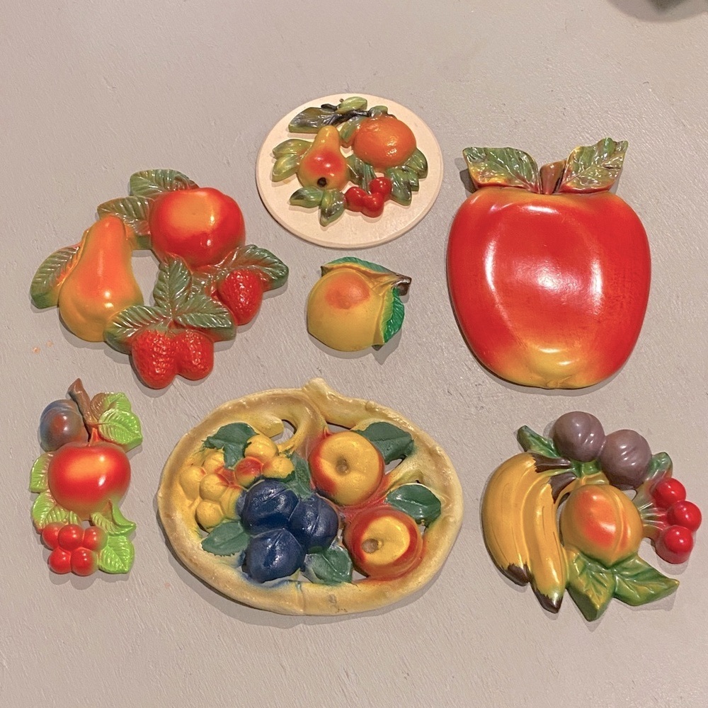 Vintage Chalkware Fruit Wall Decor Set